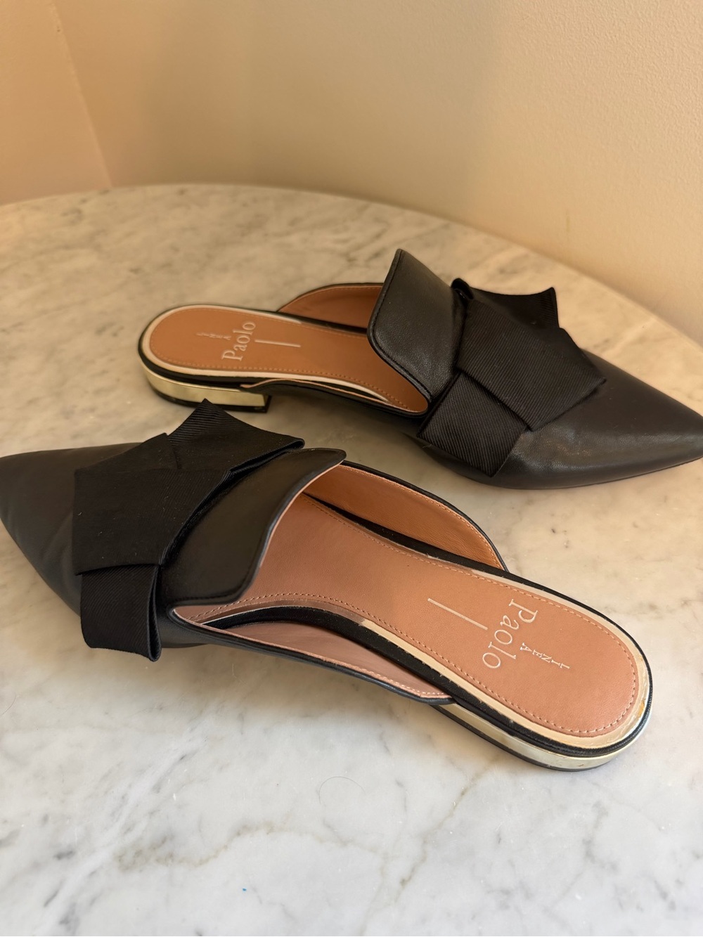 Paolo Black Pointed Bow Slip-On Mules